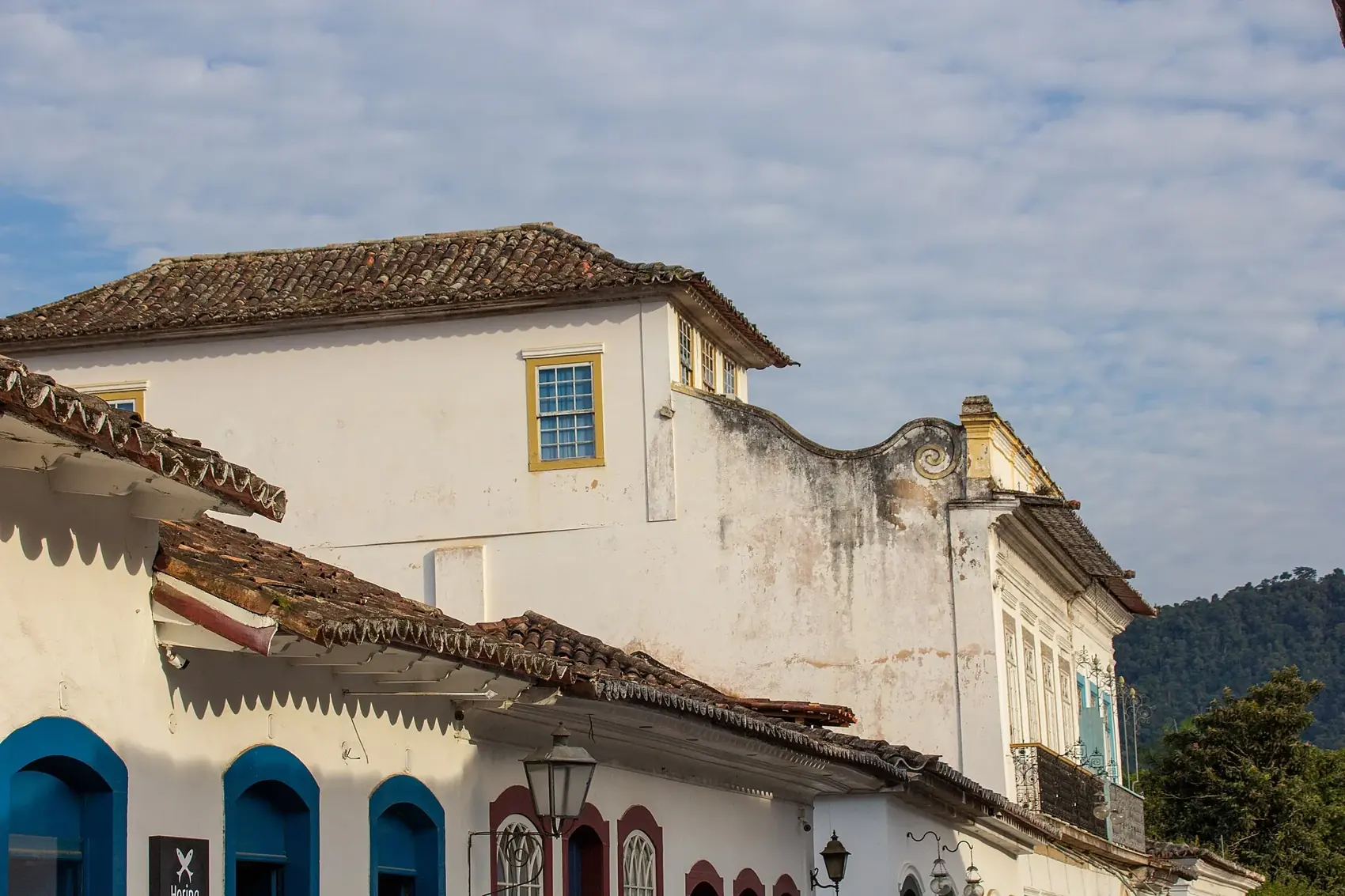 Colonial rooftops and facades in Paraty's historic center.