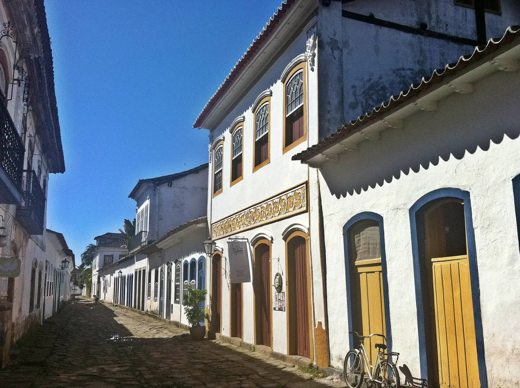 The streets of the historic center, where Paraty's bands and blocos parade through Carnival week.
